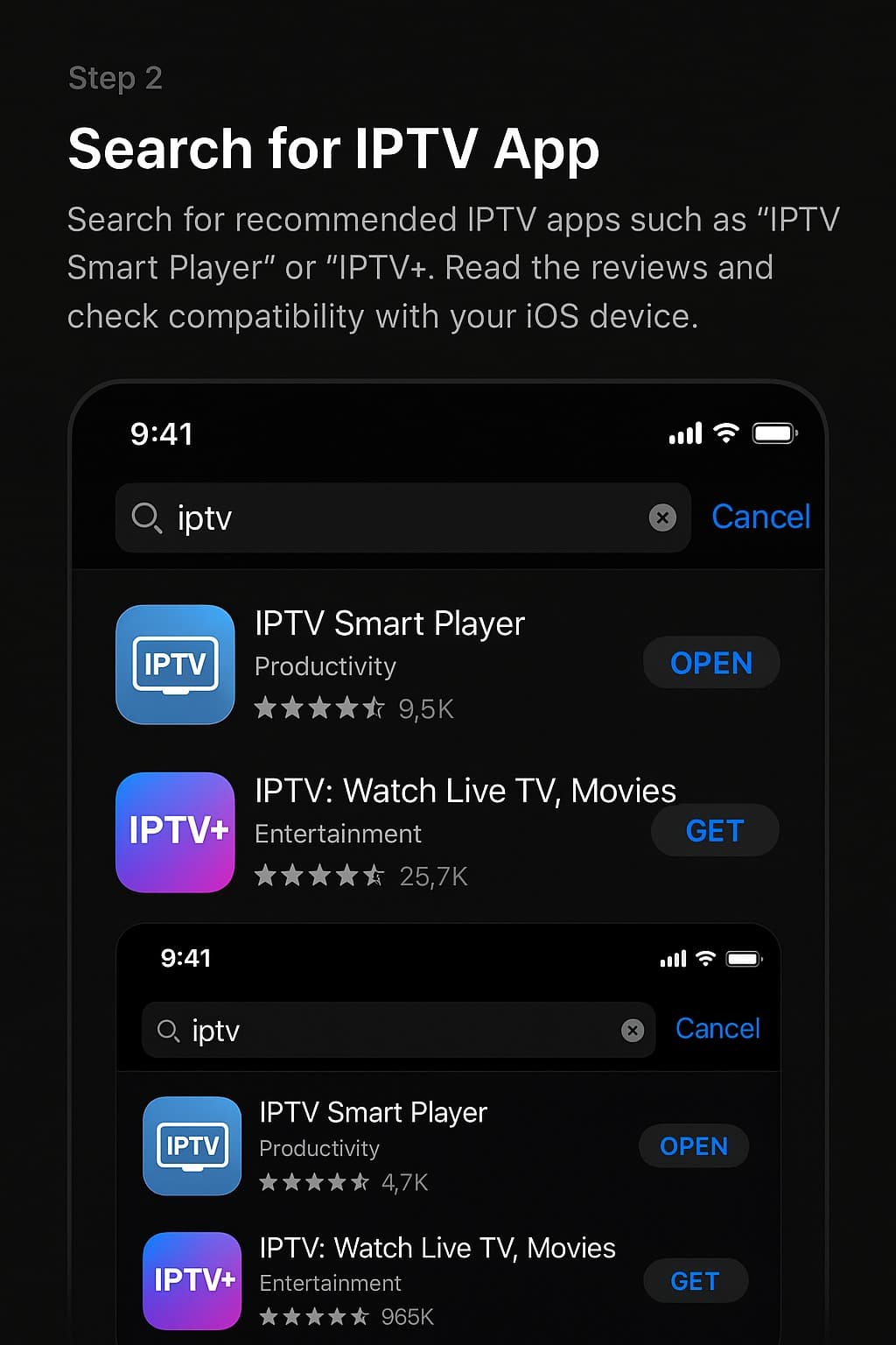Search for IPTV app in the App Store