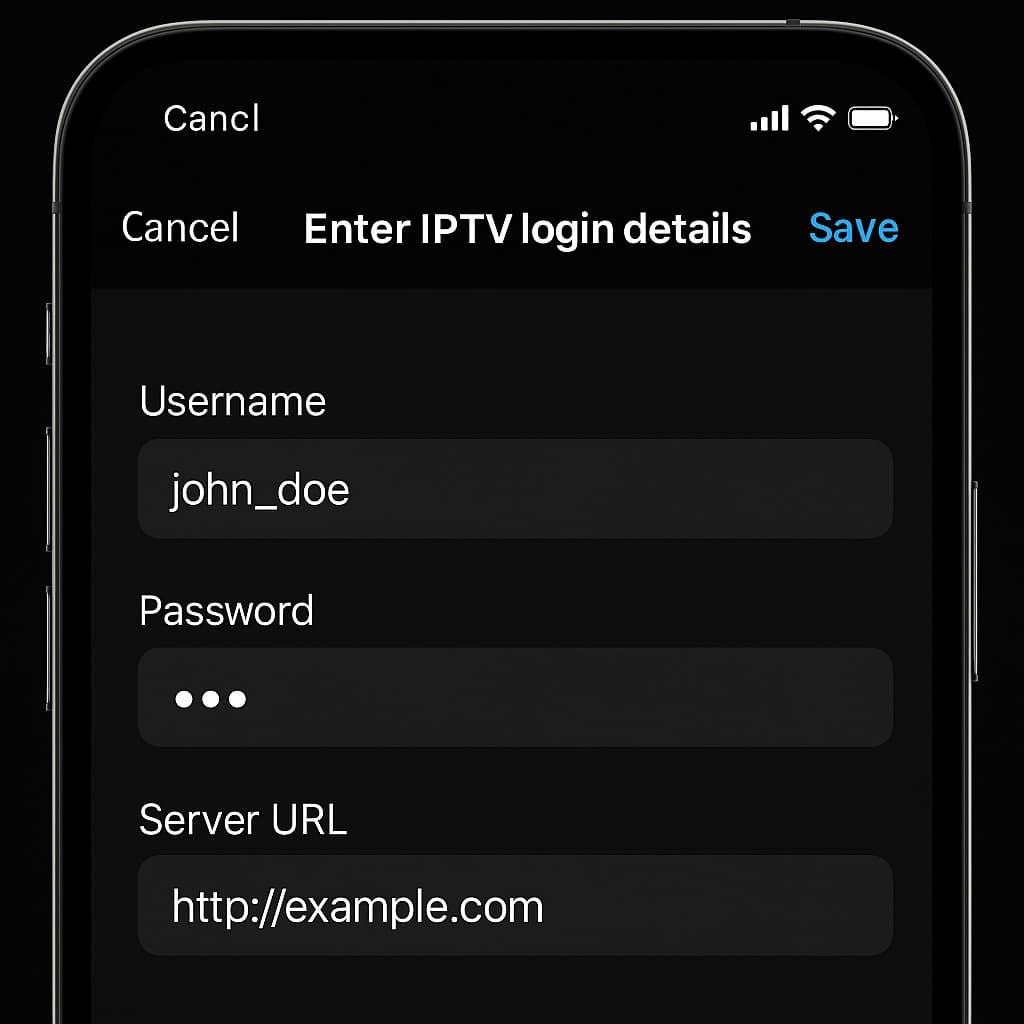 Enter IPTV login details on iOS app